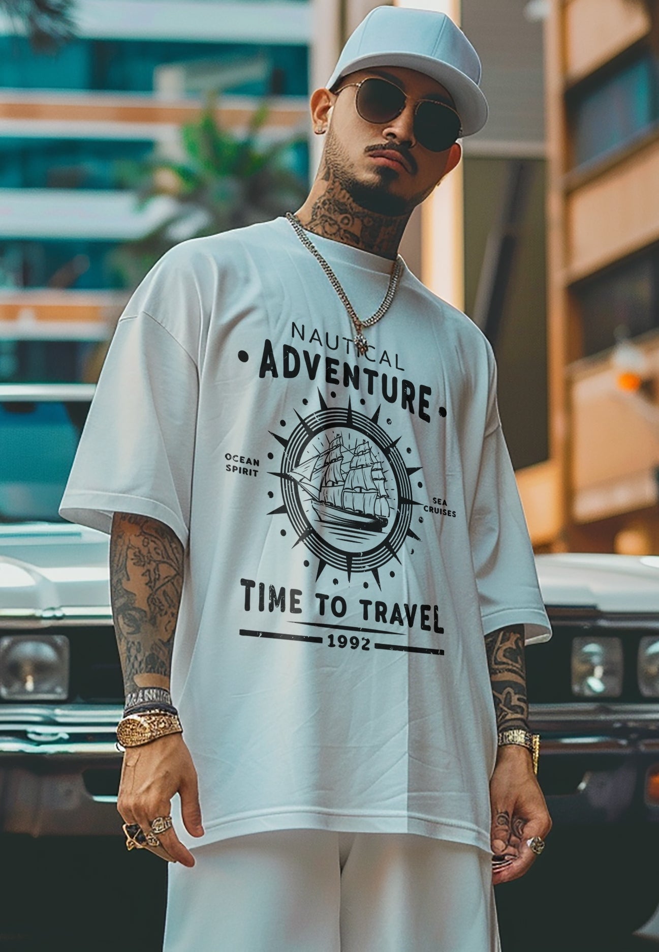 Mens Printed Time To Travel Oversized T-Shirt